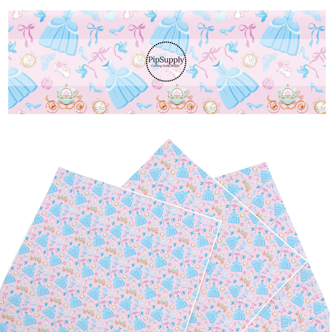 These magical princess themed faux leather sheets contain the following design elements: princess dresses, bows, and tiaras on a pink pattern. Our CPSIA compliant faux leather sheets or rolls can be used for all types of crafting projects.