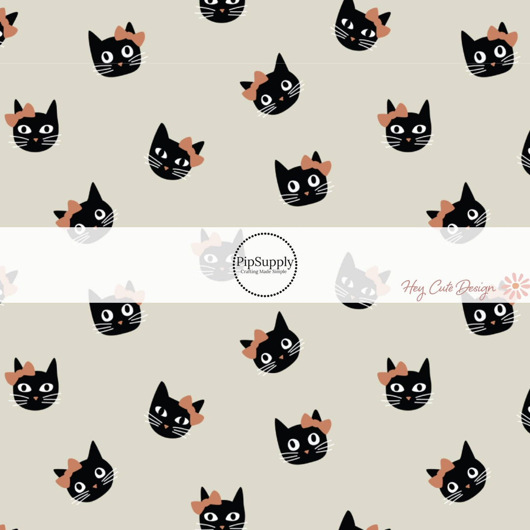 Bow Cats on Taupe Fabric By The Yard