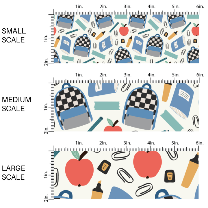 Checkered School Supplies Fabric By The Yard