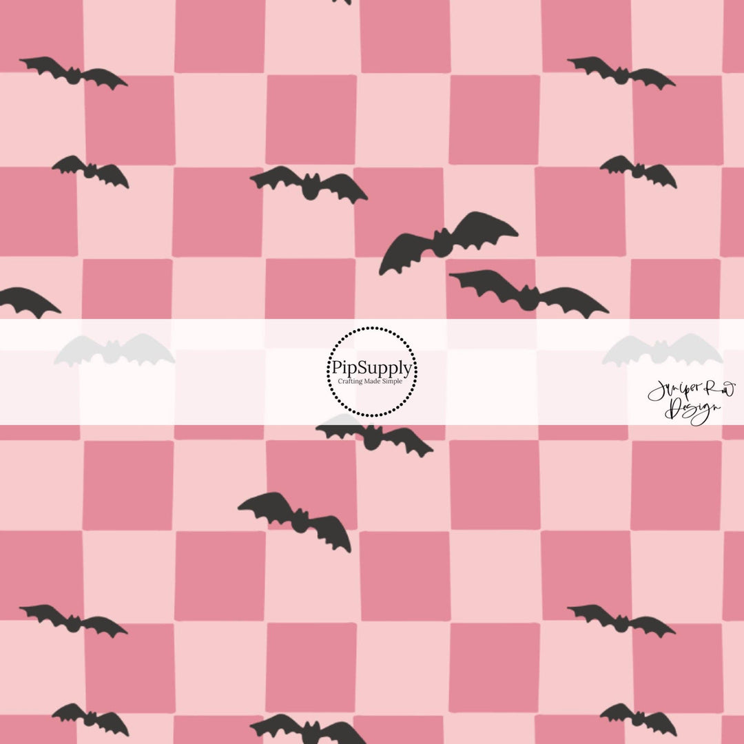 Bats on Pink Checkered Fabric By The Yard