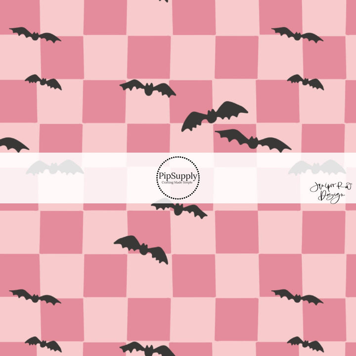 Bats on Pink Checkered Fabric By The Yard
