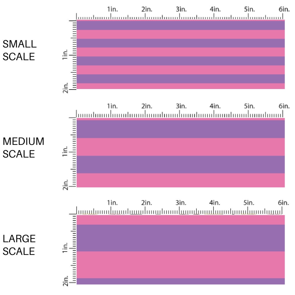This scale chart of small scale, medium scale, and large scale of this magical childhood adventure inspired fabric by the yard features the following design: pink and purple stripes. This fun themed fabric can be used for all your sewing and crafting needs!