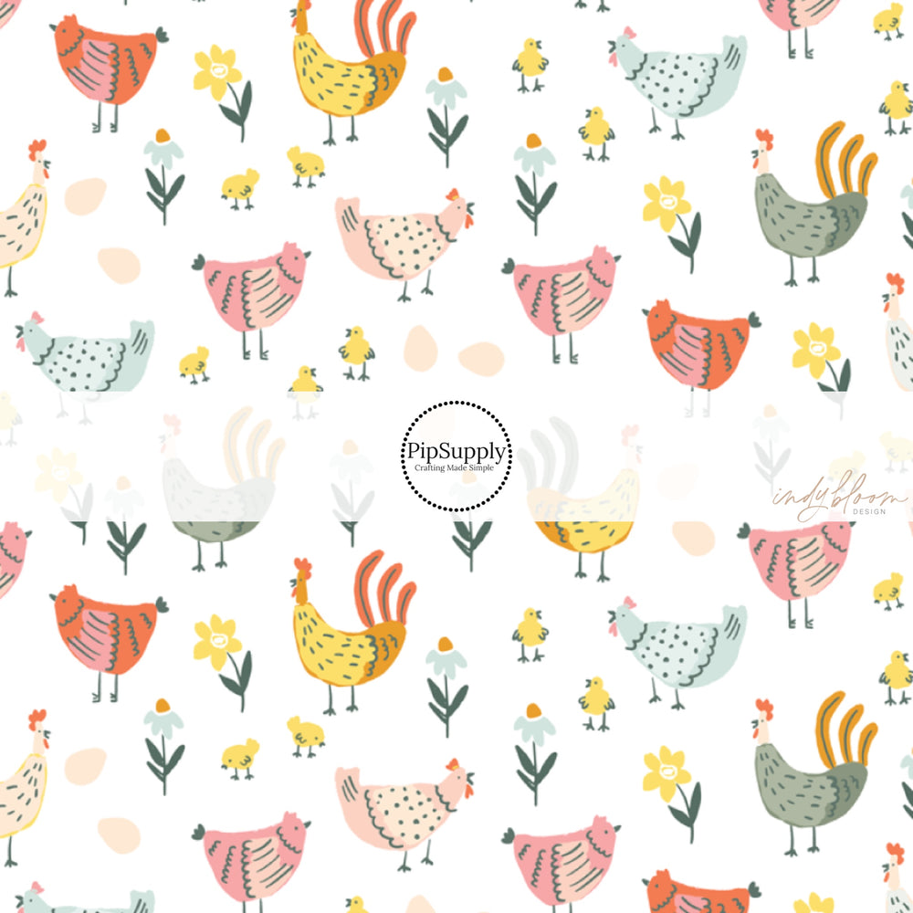 These spring pattern themed no sew bow strips can be easily tied and attached to a clip for a finished hair bow. These patterned bow strips are great for personal use or to sell. These bow strips features chickens and small flowers.