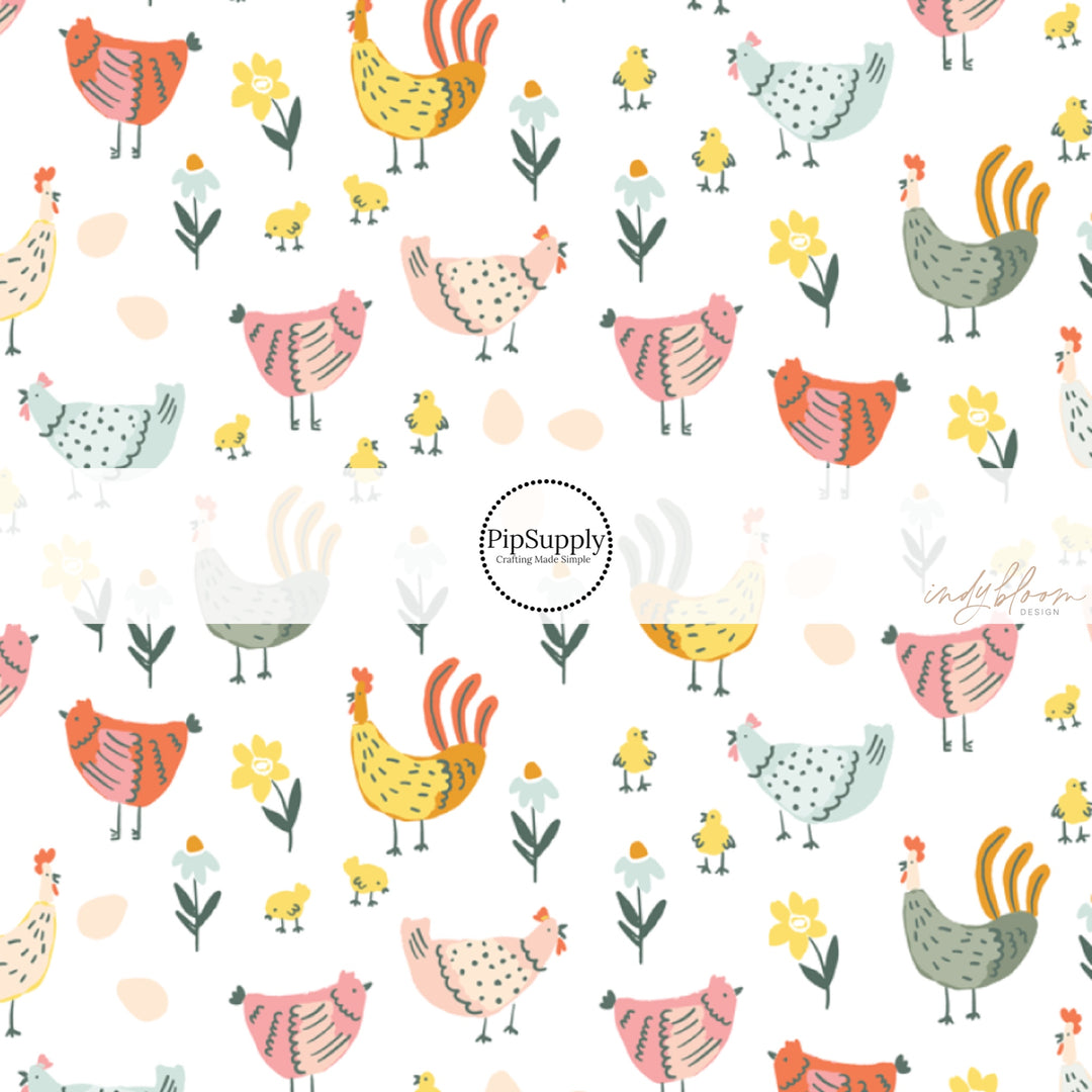 These spring pattern themed no sew bow strips can be easily tied and attached to a clip for a finished hair bow. These patterned bow strips are great for personal use or to sell. These bow strips features chickens and small flowers.
