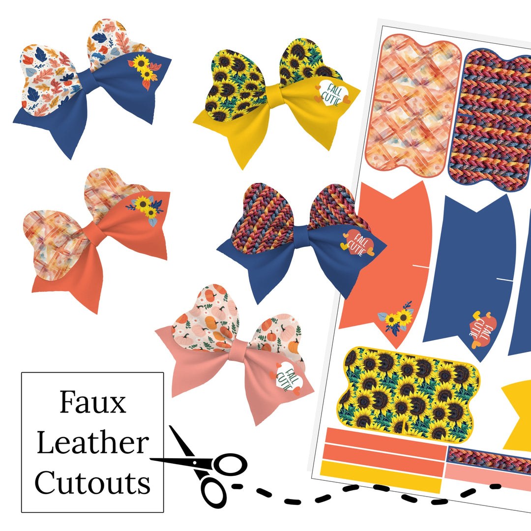 These fall themed layered faux leather bows are ready to cut and assemble for many craft projects. These patterned cutouts can be used to make a hair bow, headband, banner, photo props, scrapbook, party or classroom decorations, bulletin board trim or anything creative!