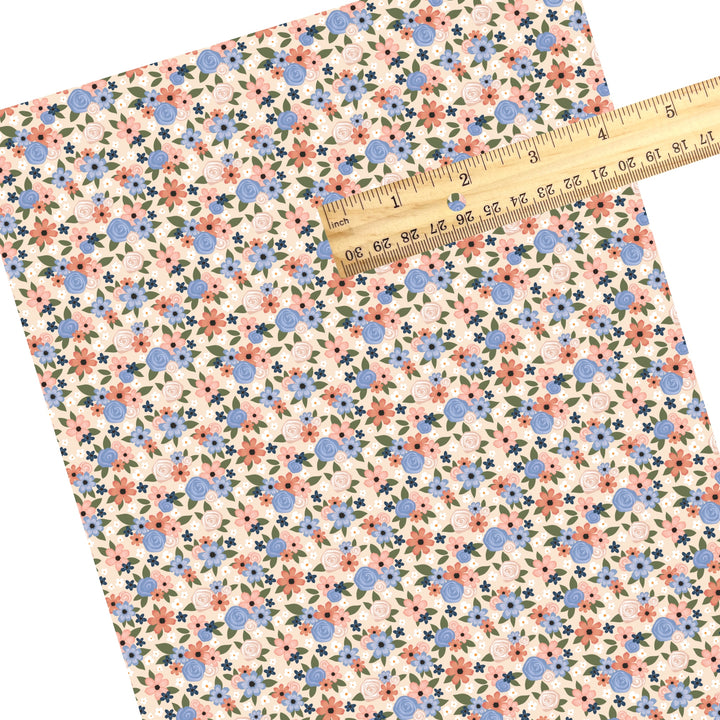 These spring faux leather sheets contain the following design elements: coral and navy flowers. Our CPSIA compliant faux leather sheets or rolls can be used for all types of crafting projects.