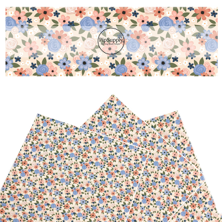 These spring faux leather sheets contain the following design elements: coral and navy flowers. Our CPSIA compliant faux leather sheets or rolls can be used for all types of crafting projects.