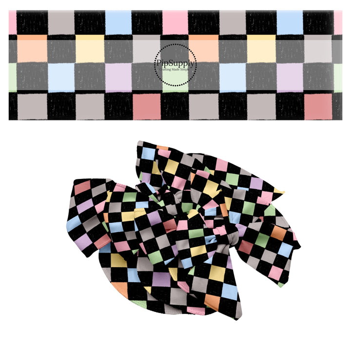 These colorful themed no sew bow strips can be easily tied and attached to a clip for a finished hair bow. These bow strips are great for personal use or to sell. These bow strips feature the following design elements: crayon rainbow checker pattern.
