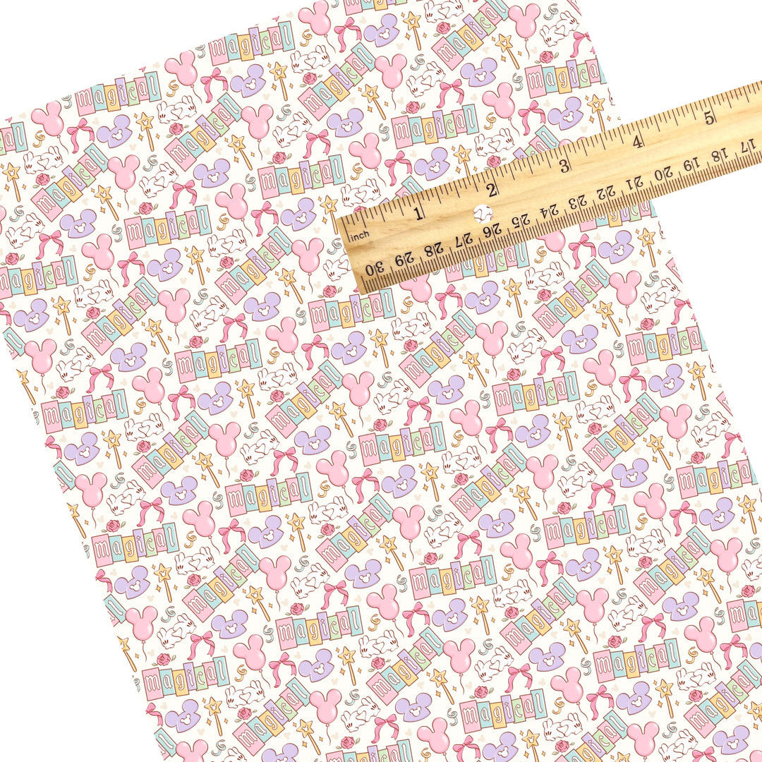 These magical themed faux leather sheets contain the following design elements: balloons, hats, and magical wands. Our CPSIA compliant faux leather sheets or rolls can be used for all types of crafting projects.