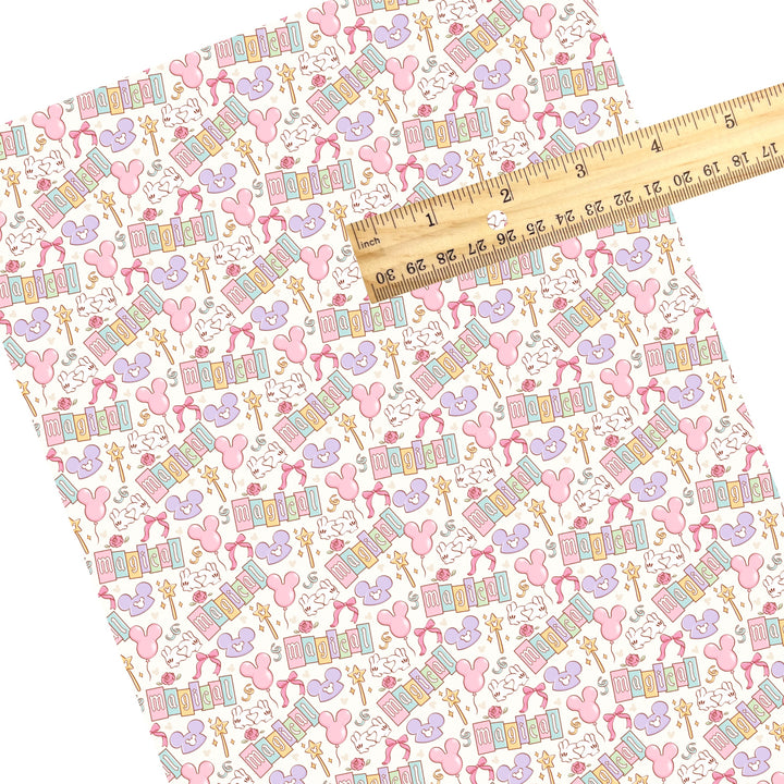 These magical themed faux leather sheets contain the following design elements: balloons, hats, and magical wands. Our CPSIA compliant faux leather sheets or rolls can be used for all types of crafting projects.