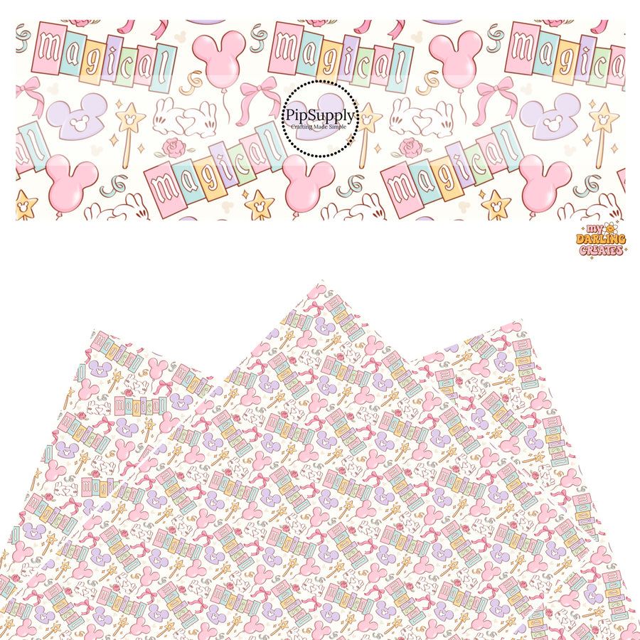 These magical themed faux leather sheets contain the following design elements: balloons, hats, and magical wands. Our CPSIA compliant faux leather sheets or rolls can be used for all types of crafting projects.