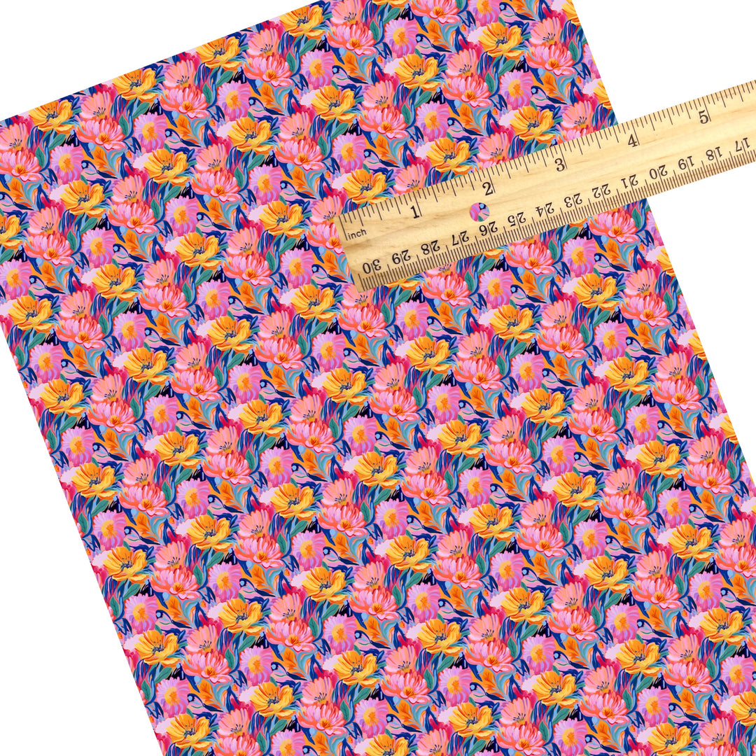 These floral themed faux leather sheets contain the following design elements: tropical bright flowers. Our CPSIA compliant faux leather sheets or rolls can be used for all types of crafting projects.