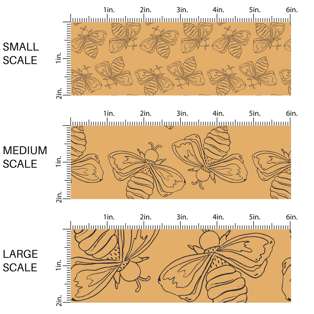 Bumble Bees On Golden Fabric By The Yard