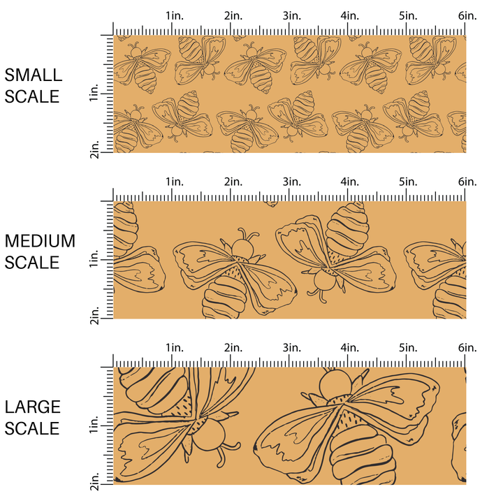 Bumble Bees On Golden Fabric By The Yard