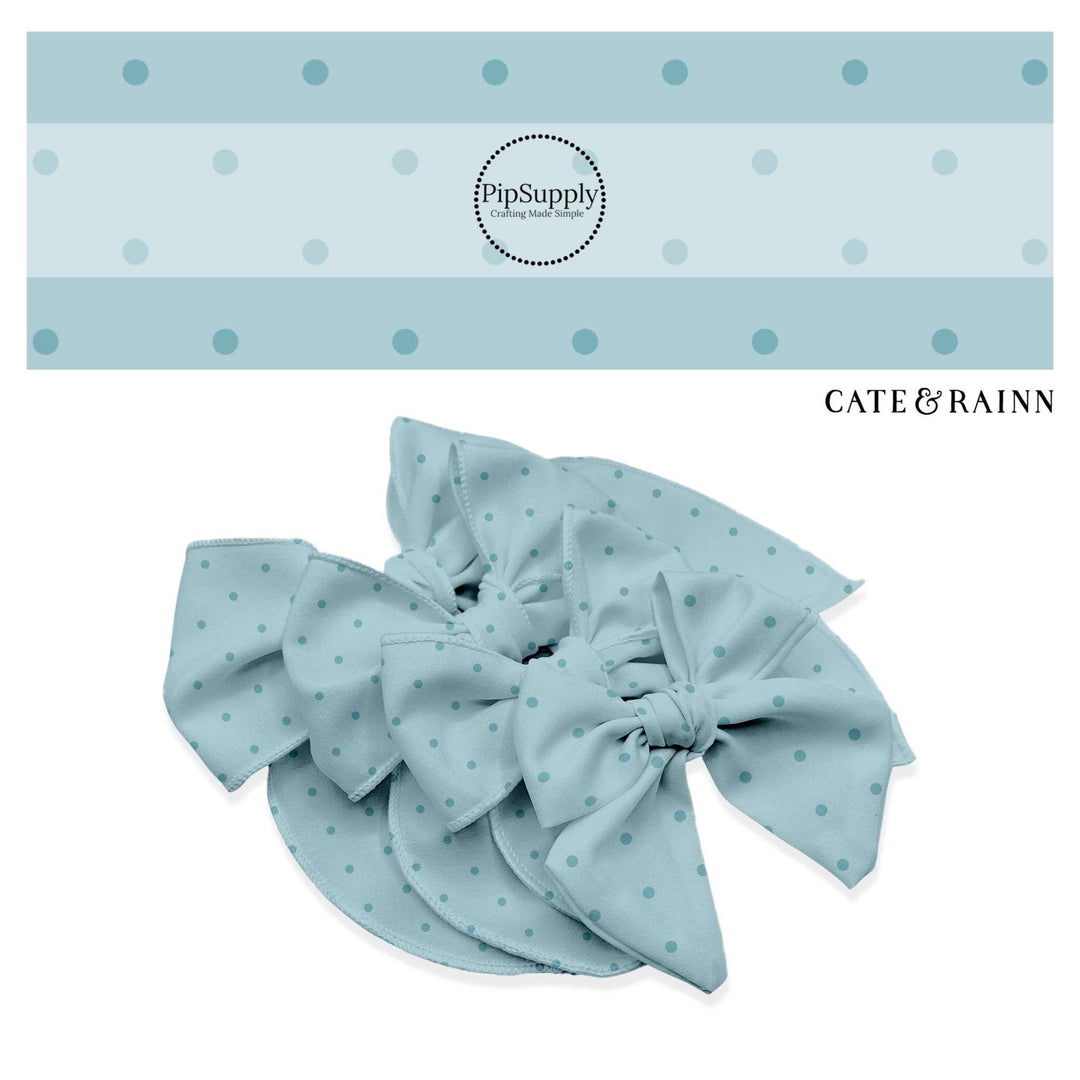 Baby Blue Polka Dots Hair Bow Strips