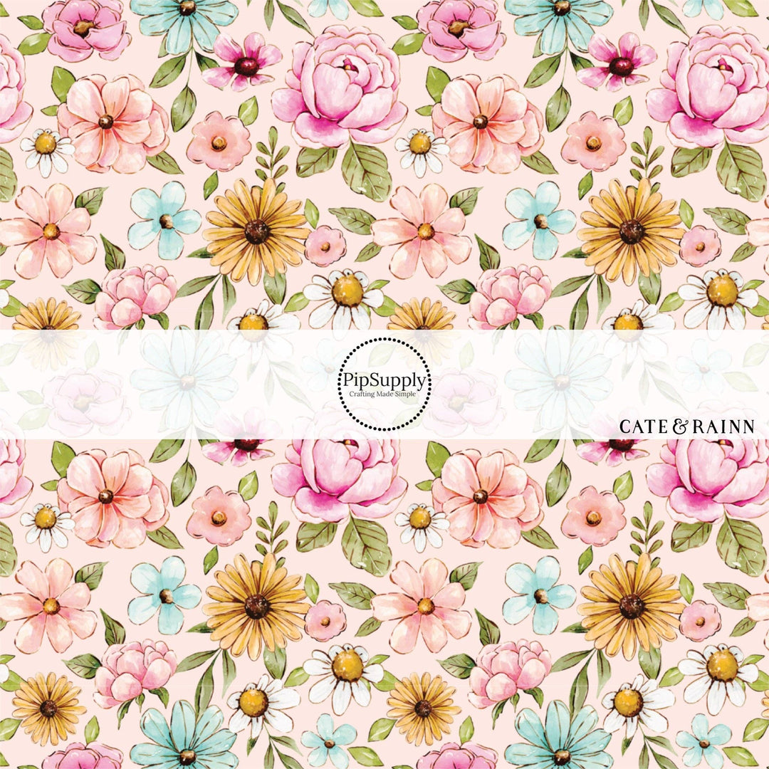 Baby Pink Spring Meadow Fabric By The Yard