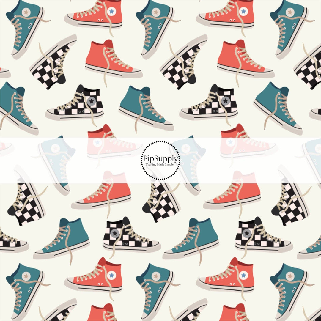 Checkered High Tops Hair Bow Strips