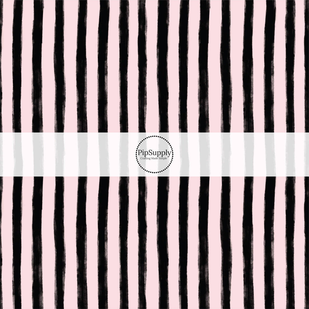 Black and Pale Pink Spooky Stripes Fabric By The Yard