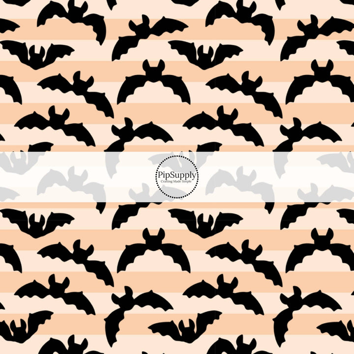 Bats on Orange Stripe Fabric By The Yard
