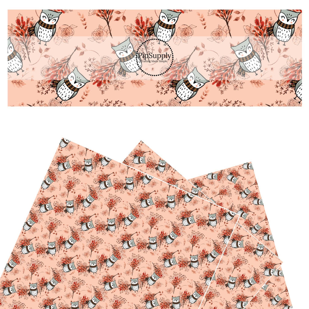 Autumn Owls on Peach Faux Leather Sheets