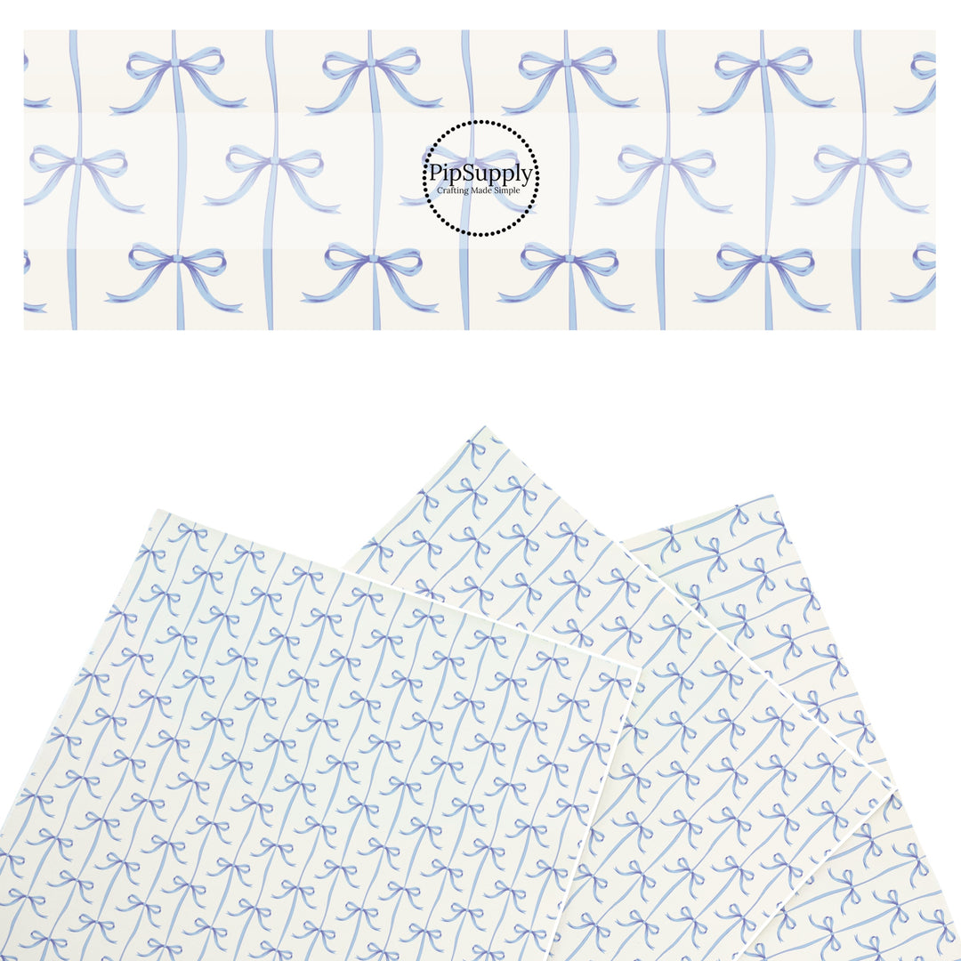 These spring themed faux leather sheets contain the following design elements: blue bows on white. Our CPSIA compliant faux leather sheets or rolls can be used for all types of crafting projects.
