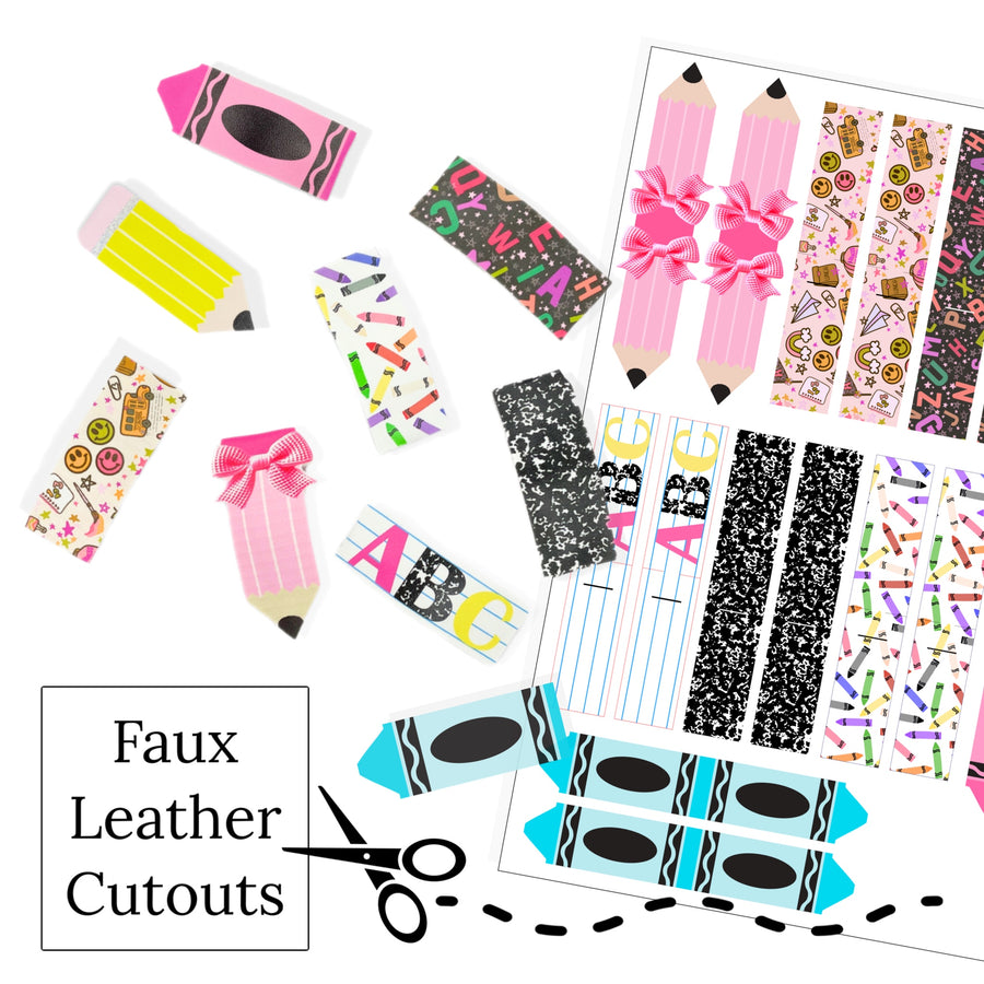Faux leather customizable DIY Pencil and crayon clip covers and rectangle school pattern fill clip covers mixed set.