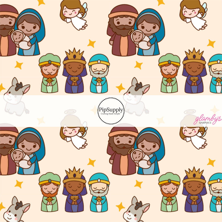 Cartoon Nativity Fabric By The Yard