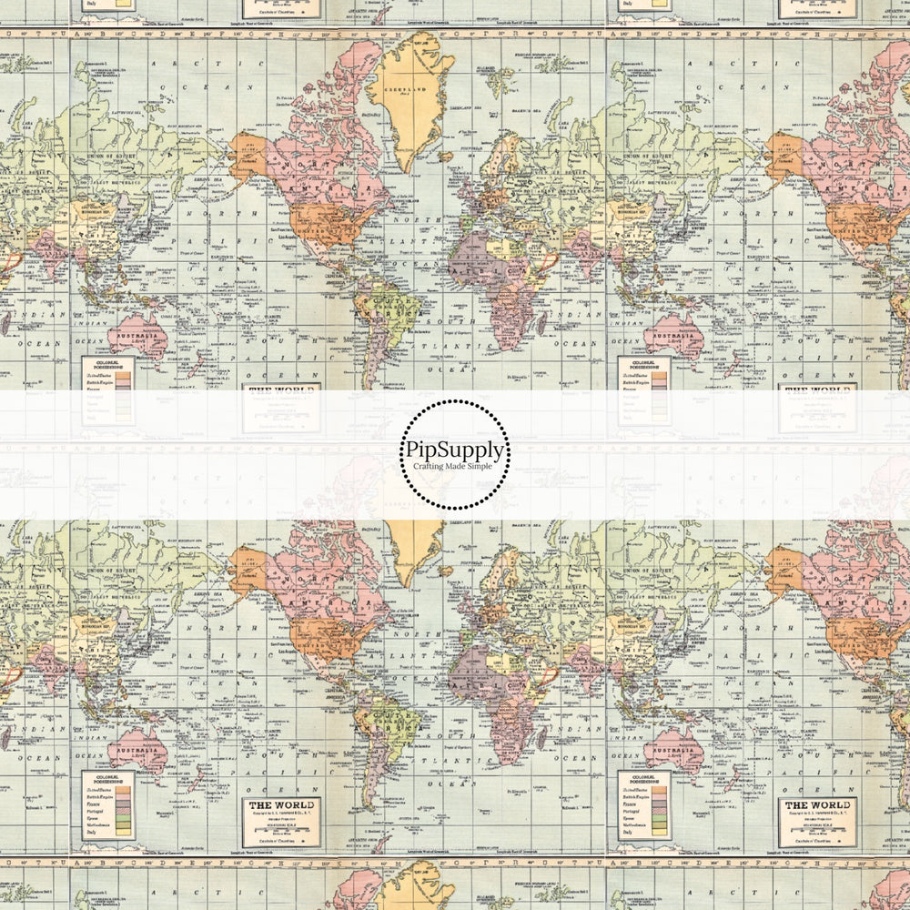 These travel themed no sew bow strips can be easily tied and attached to a clip for a finished hair bow. These bow strips are great for personal use or to sell. These bow strips feature the following design elements: vintage map pattern.
