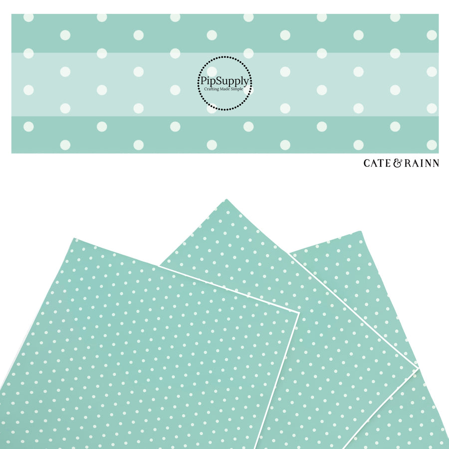These dot themed faux leather sheets contain the following design elements: aqua dots pattern. Our CPSIA compliant faux leather sheets or rolls can be used for all types of crafting projects.