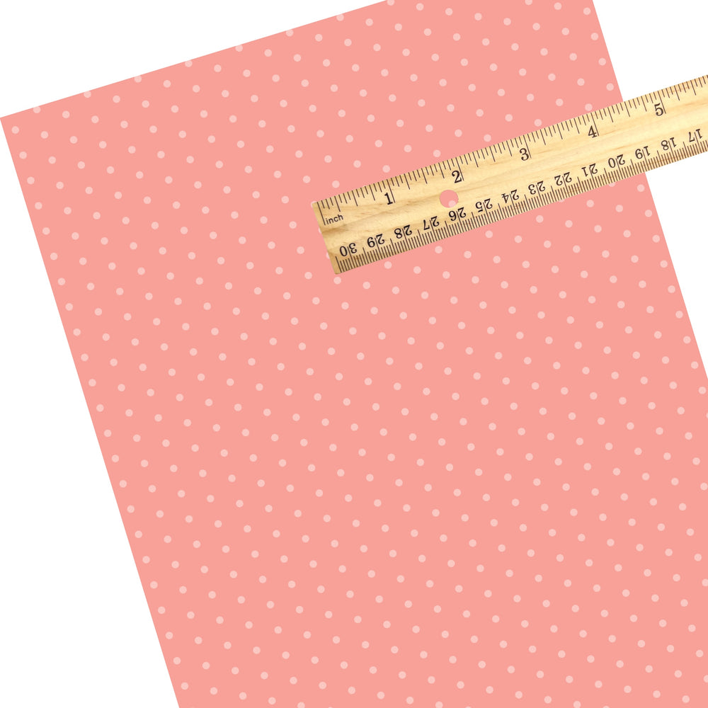 These dot themed faux leather sheets contain the following design elements: peach dots pattern. Our CPSIA compliant faux leather sheets or rolls can be used for all types of crafting projects.
