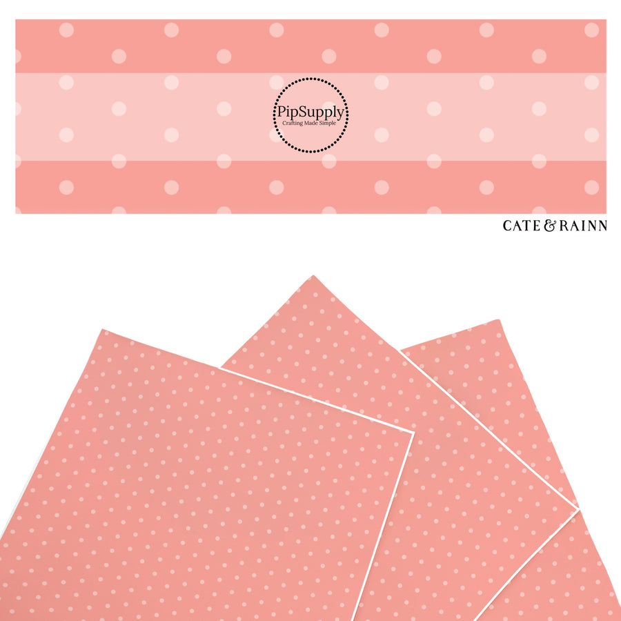 These dot themed faux leather sheets contain the following design elements: peach dots pattern. Our CPSIA compliant faux leather sheets or rolls can be used for all types of crafting projects.