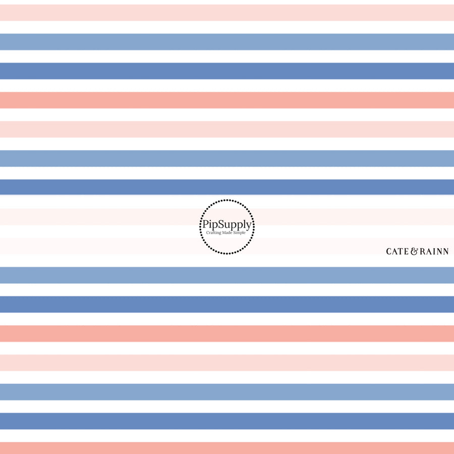 These stripe fabric by the yard features blue and peach stripe pattern. This fun pattern fabric can be used for all your sewing and crafting needs!