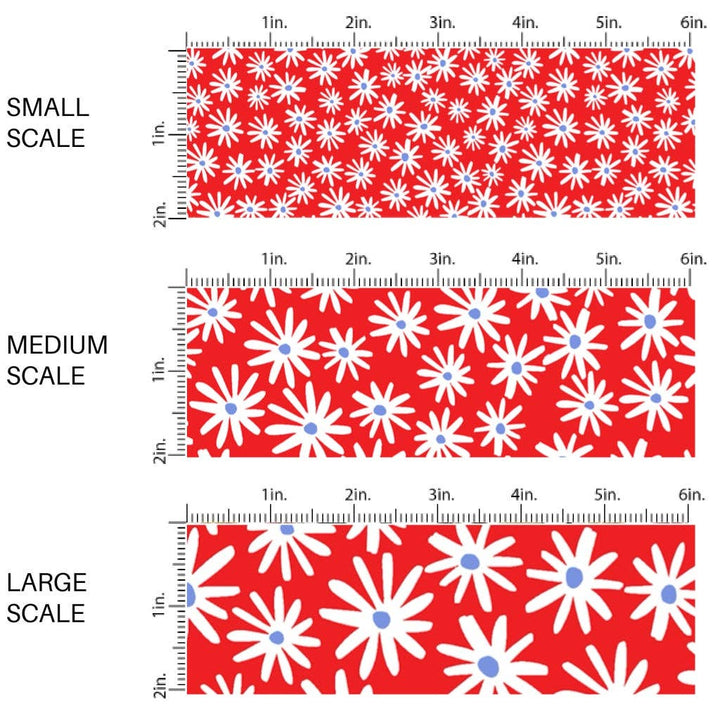 Cherry Red Daisies Fabric By The Yard