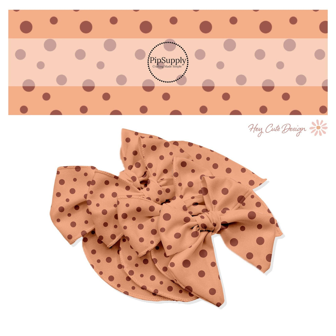 Brown Dots On Peach Hair Bow Strips