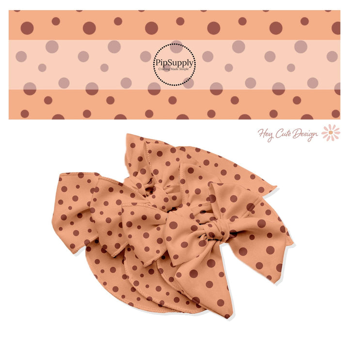 Brown Dots On Peach Hair Bow Strips