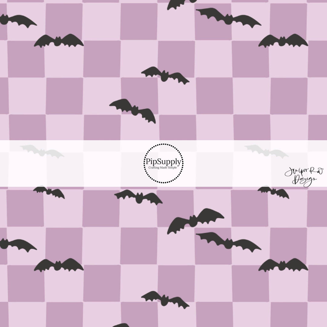 Bats on Purple Checkered Fabric By The Yard