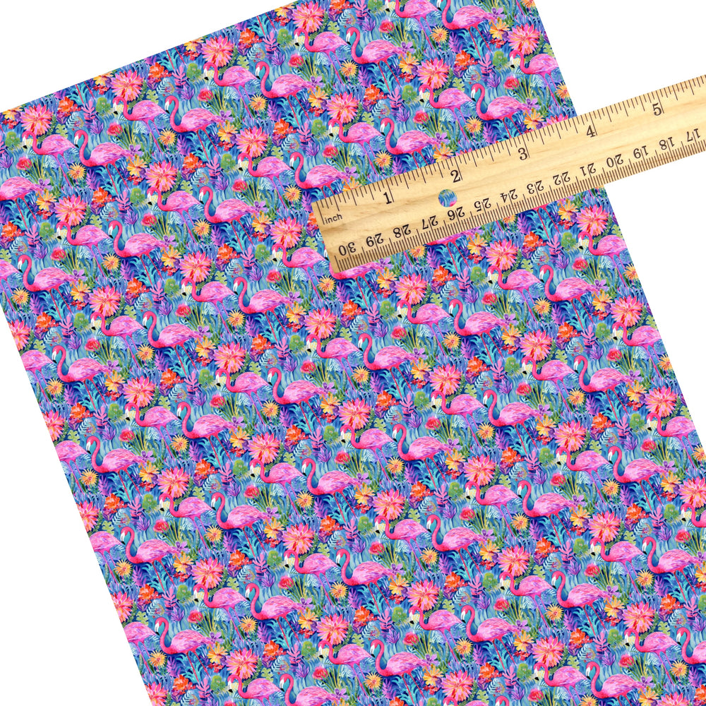 These tropical themed faux leather sheets contain the following design elements: pink flamingos and tropical flowers. Our CPSIA compliant faux leather sheets or rolls can be used for all types of crafting projects.