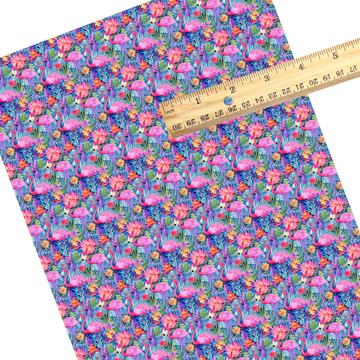 These tropical themed faux leather sheets contain the following design elements: pink flamingos and tropical flowers. Our CPSIA compliant faux leather sheets or rolls can be used for all types of crafting projects.