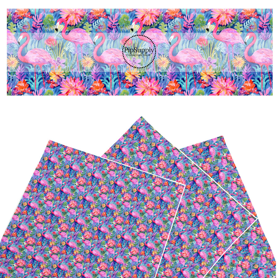 These tropical themed faux leather sheets contain the following design elements: pink flamingos and tropical flowers. Our CPSIA compliant faux leather sheets or rolls can be used for all types of crafting projects.