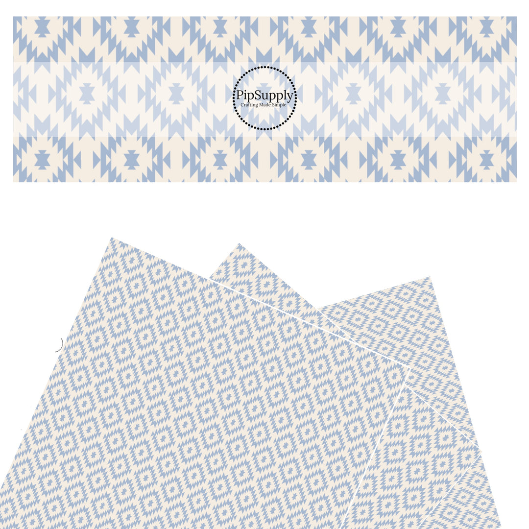 These aztec themed faux leather sheets contain the following design elements: french blue aztec pattern. Our CPSIA compliant faux leather sheets or rolls can be used for all types of crafting projects. The designer of this pattern is Hay Sis Hay.
