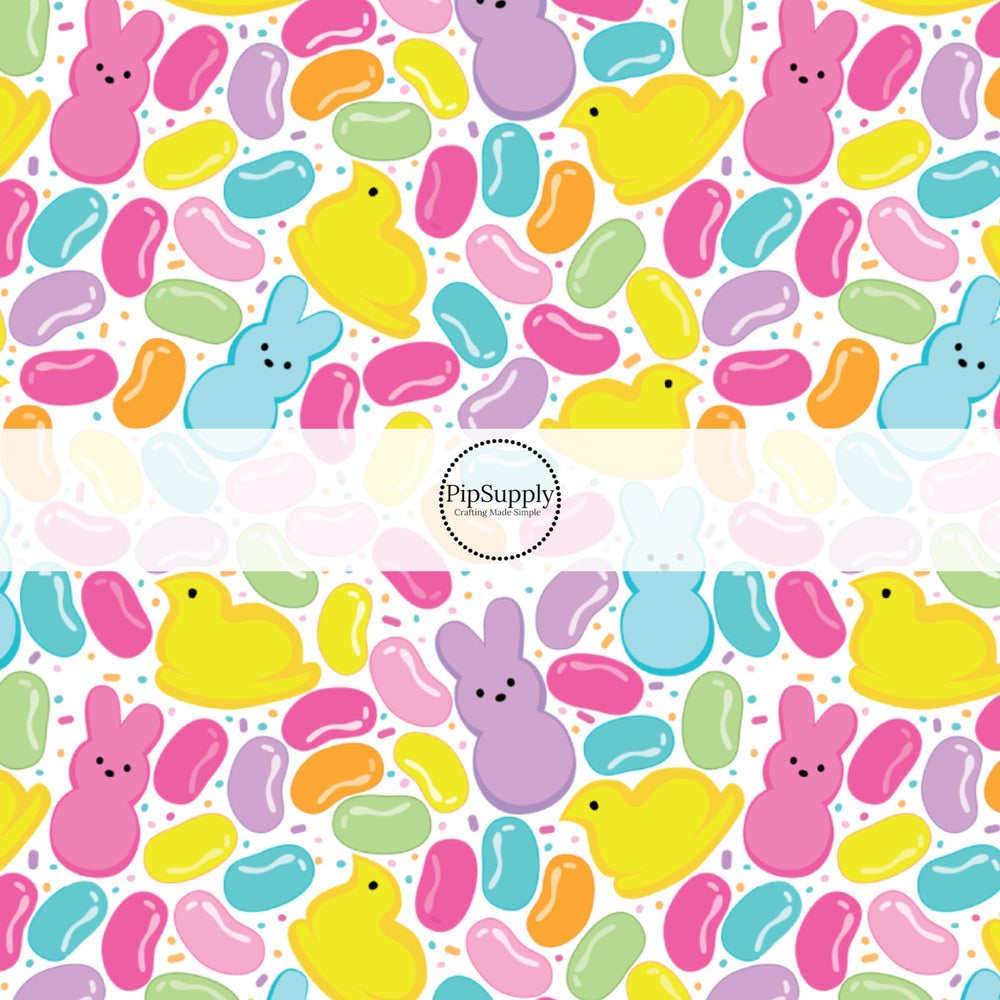 These spring pattern themed no sew bow strips can be easily tied and attached to a clip for a finished hair bow. These patterned bow strips are great for personal use or to sell. These bow strips features Easter candy and treats.