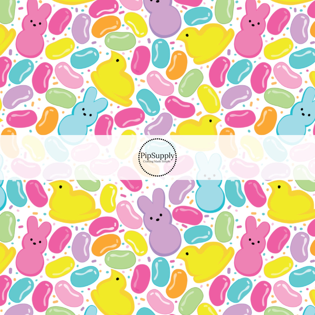 These spring pattern themed no sew bow strips can be easily tied and attached to a clip for a finished hair bow. These patterned bow strips are great for personal use or to sell. These bow strips features Easter candy and treats.