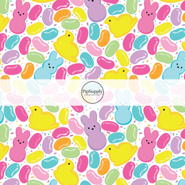 These spring pattern themed no sew bow strips can be easily tied and attached to a clip for a finished hair bow. These patterned bow strips are great for personal use or to sell. These bow strips features Easter candy and treats.