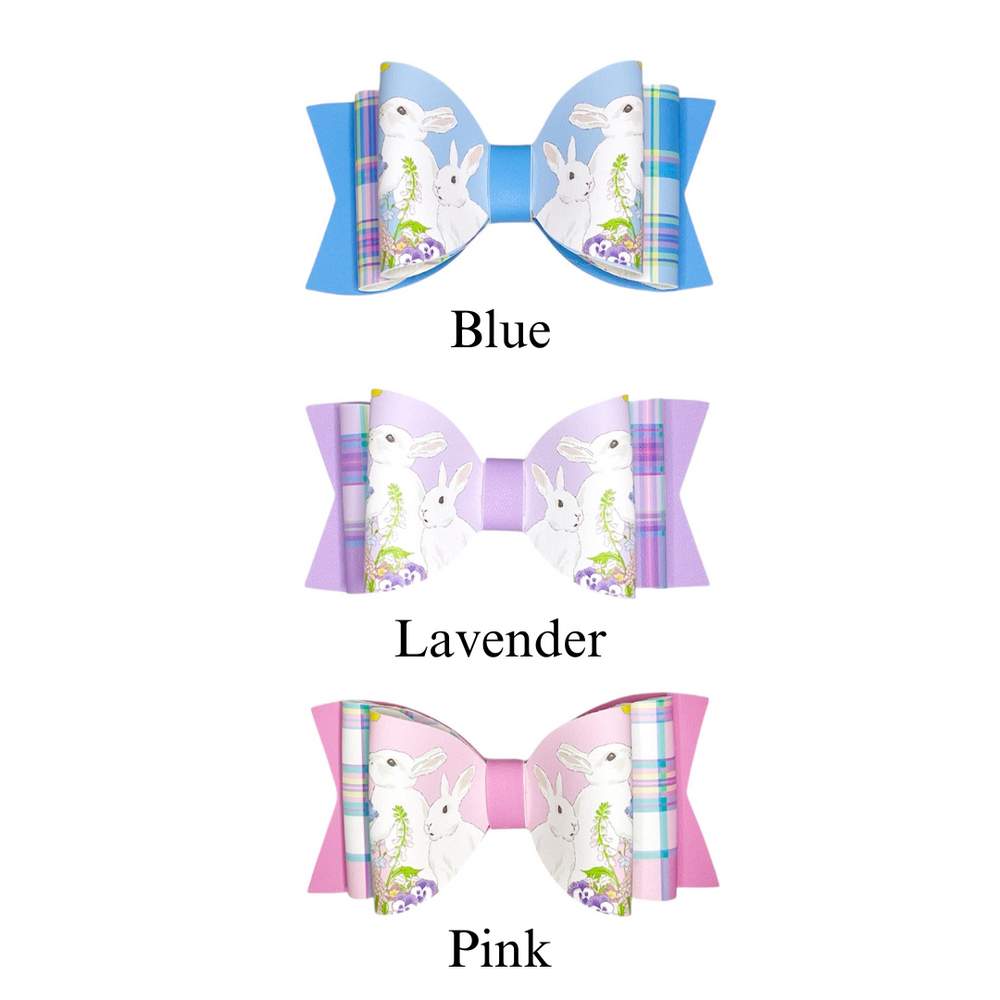 These Easter plaid themed layered faux leather bows with a bunny and flower pattern are ready to cut and assemble for many craft projects. These patterned cutouts can be used to make a hair bow, headband, banner, photo props, scrapbook, party or classroom decorations, bulletin board trim or anything creative!
