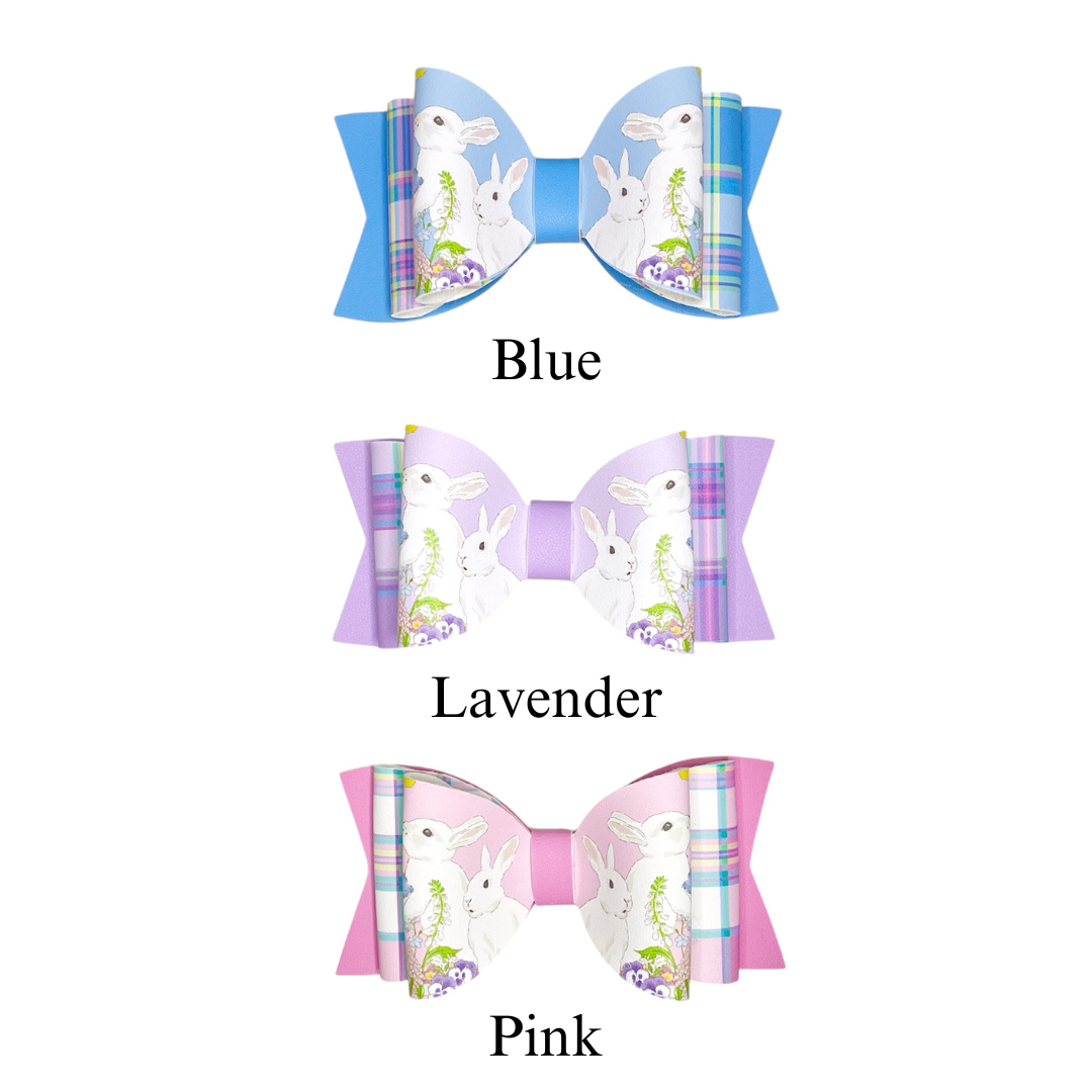 These Easter plaid themed layered faux leather bows with a bunny and flower pattern are ready to cut and assemble for many craft projects. These patterned cutouts can be used to make a hair bow, headband, banner, photo props, scrapbook, party or classroom decorations, bulletin board trim or anything creative!