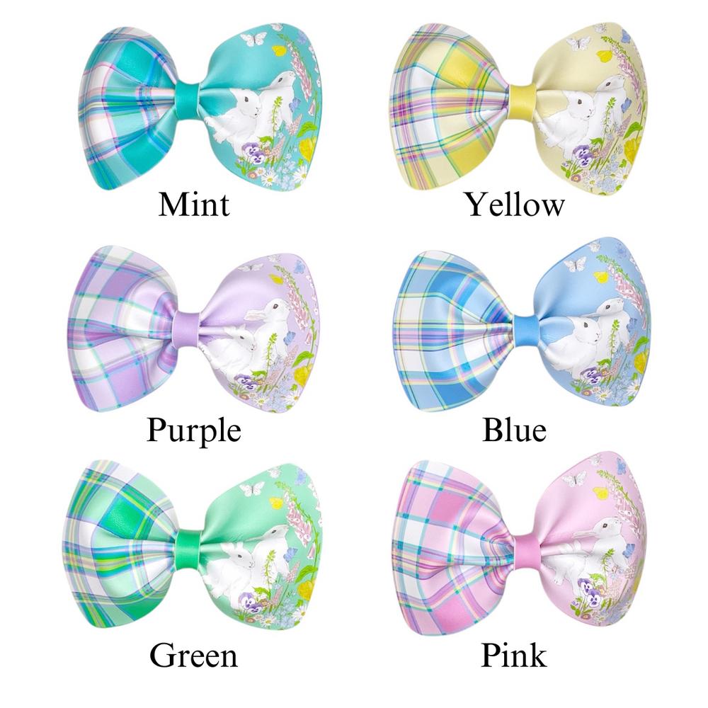 These Easter themed faux leather bows with Easter bunnies, plaid, and flowers are ready to cut and assemble for many craft projects. These patterned cutouts can be used to make a hair bow, headband, banner, photo props, scrapbook, party or classroom decorations, bulletin board trim or anything creative!