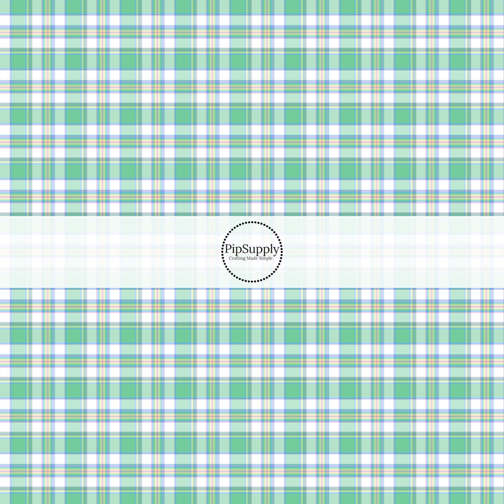 These spring themed no sew bow strips can be easily tied and attached to a clip for a finished hair bow. These festive bow strips are great for personal use or to sell. These bow strips feature the following design elements: green spring tartan pattern.