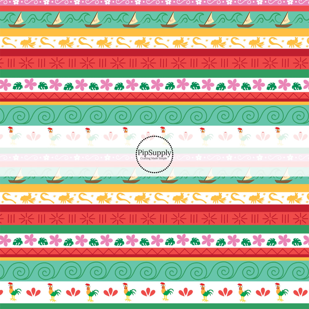 Green and red hawaiian stripes hair bow strips