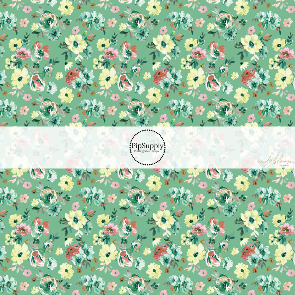 These spring themed no sew bow strips can be easily tied and attached to a clip for a finished hair bow. These bow strips are great for personal use or to sell. These bow strips feature the following design elements: green floral patterns on green.