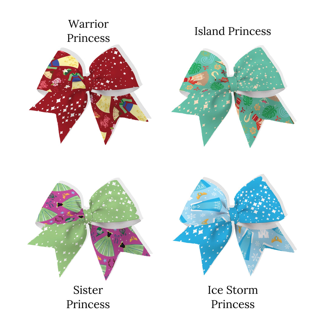 These princess themed neoprene cheer bows can be quickly cut and assembled for a trendy bow. They're ideal for easy at-home styling, individual use, or even resale. Get creative and add a splash of color to your look with these low-maintenance bows.